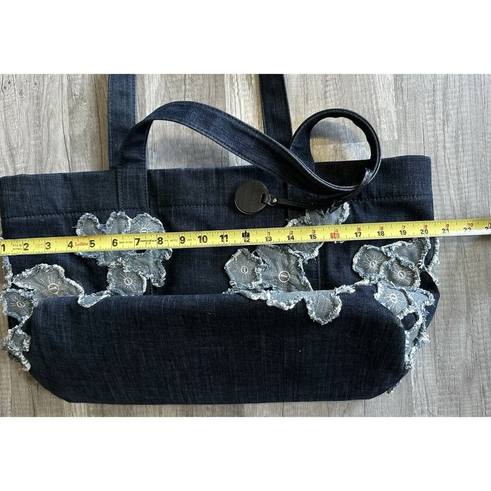 Michael Kors Denim Floral Appliqué Tote Bag Large Blue MK Shoulder Bag***RARE***